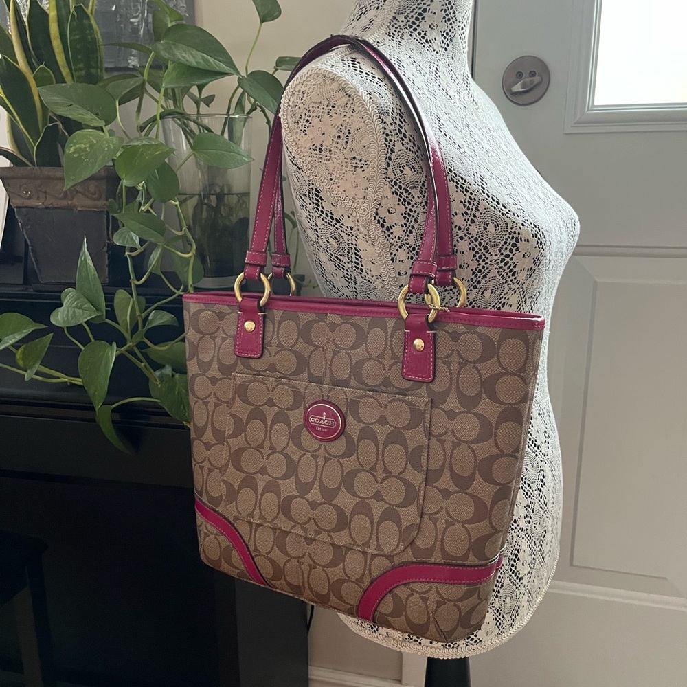 Coach Tan and Pink Signature Tote